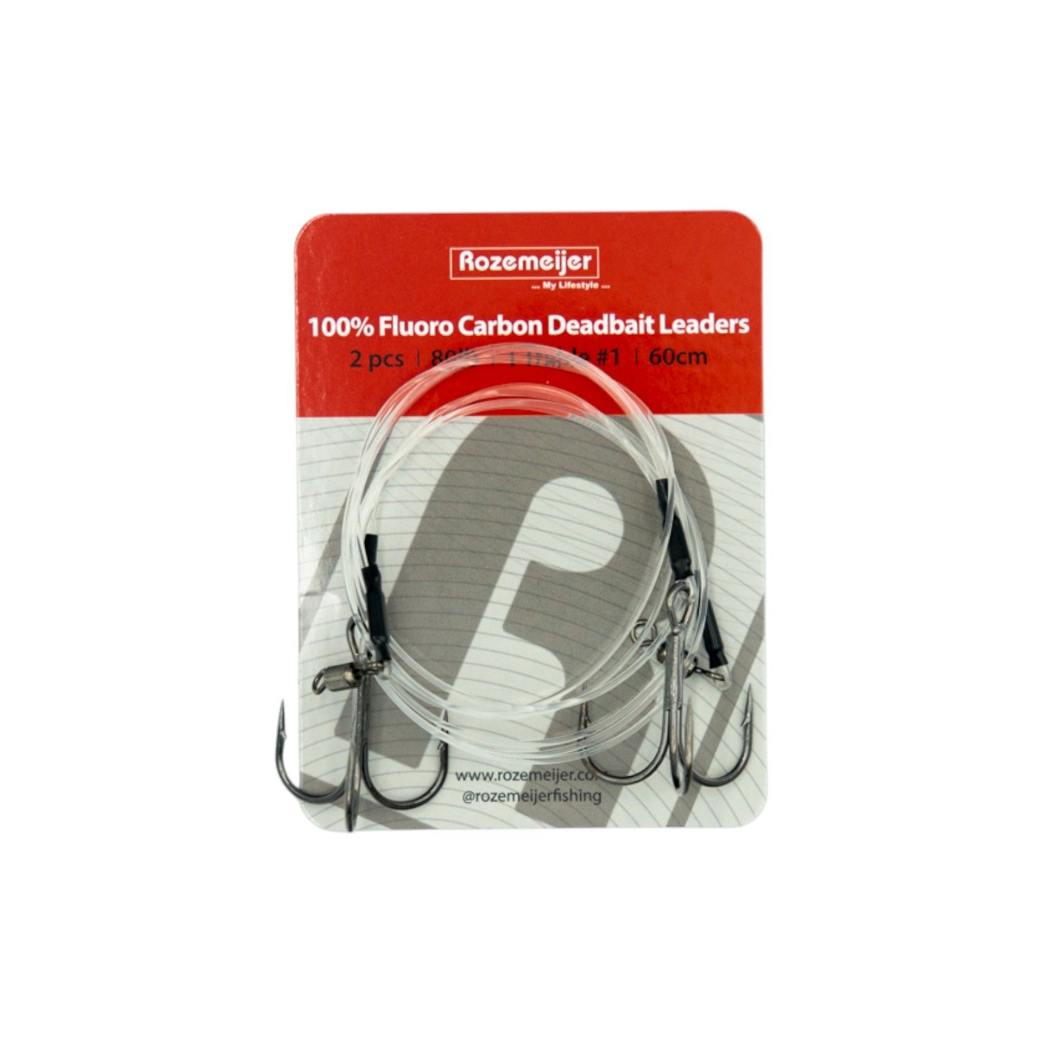 100% Fluoro Carbon Deadbait Leaders 1x #1 treble 60cm 80lb Rozemeijer