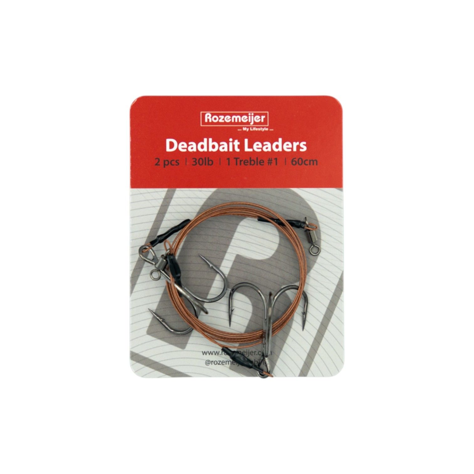 Deadbait Leaders 1x #1 treble 60cm 30lb 2pcs Rozemeijer