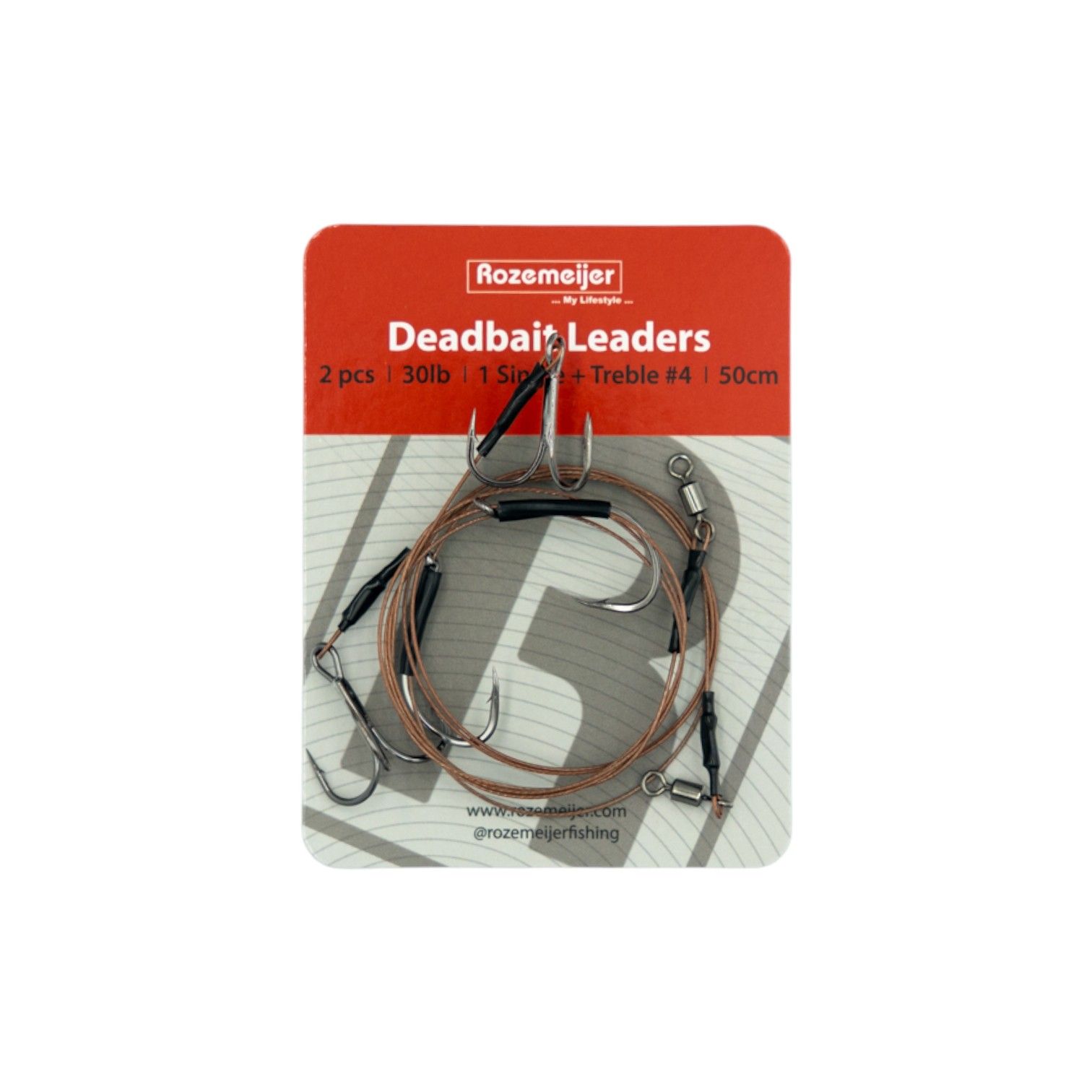Deadbait Leaders 1x single +  treble 50cm 30lb 2pcs Rozemeijer